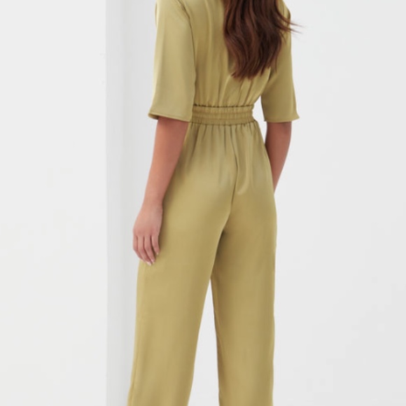 BETHAN ELASTICATED WIDE LEG JUMPSUIT GREEN - Picture 4 of 4